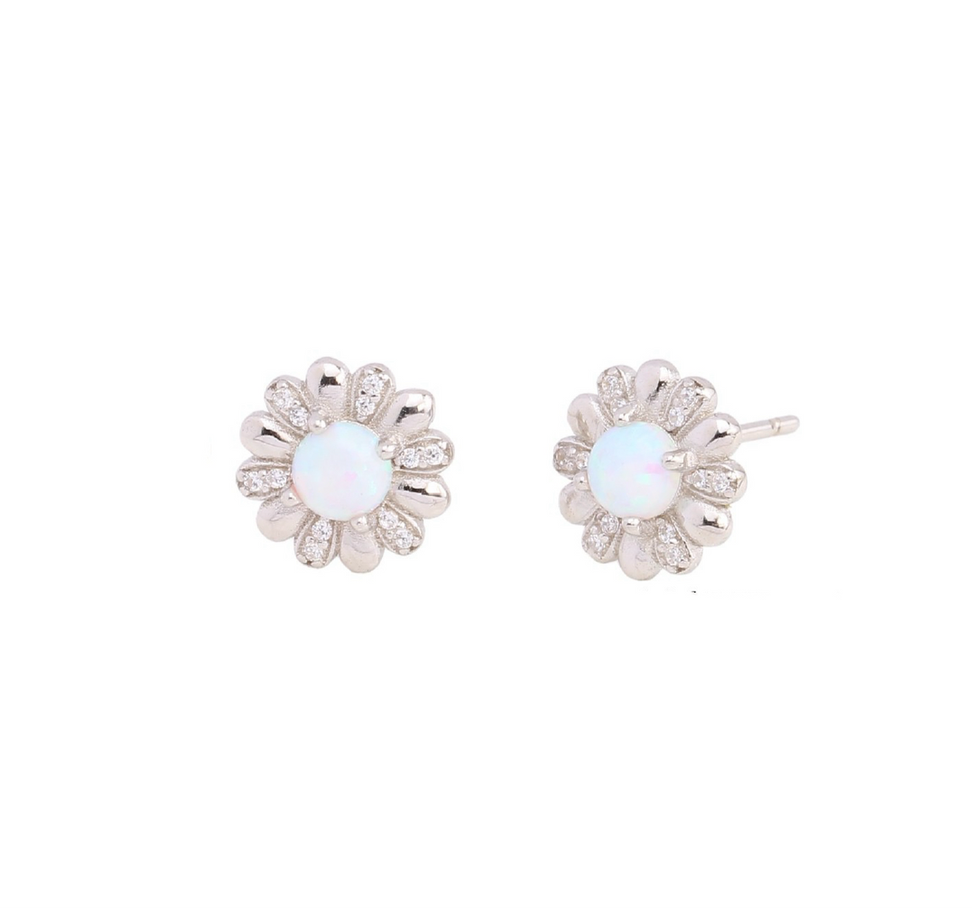 FLORA OPAL EAR STUDS - SILVER