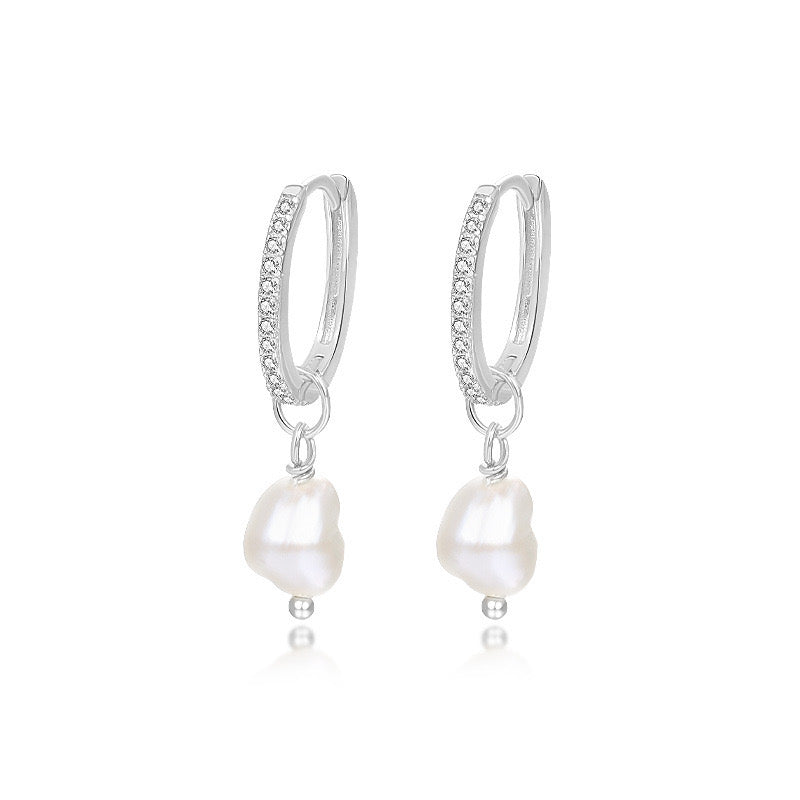 RENE PEARL SLEEPERS EARRINGS - SILVER