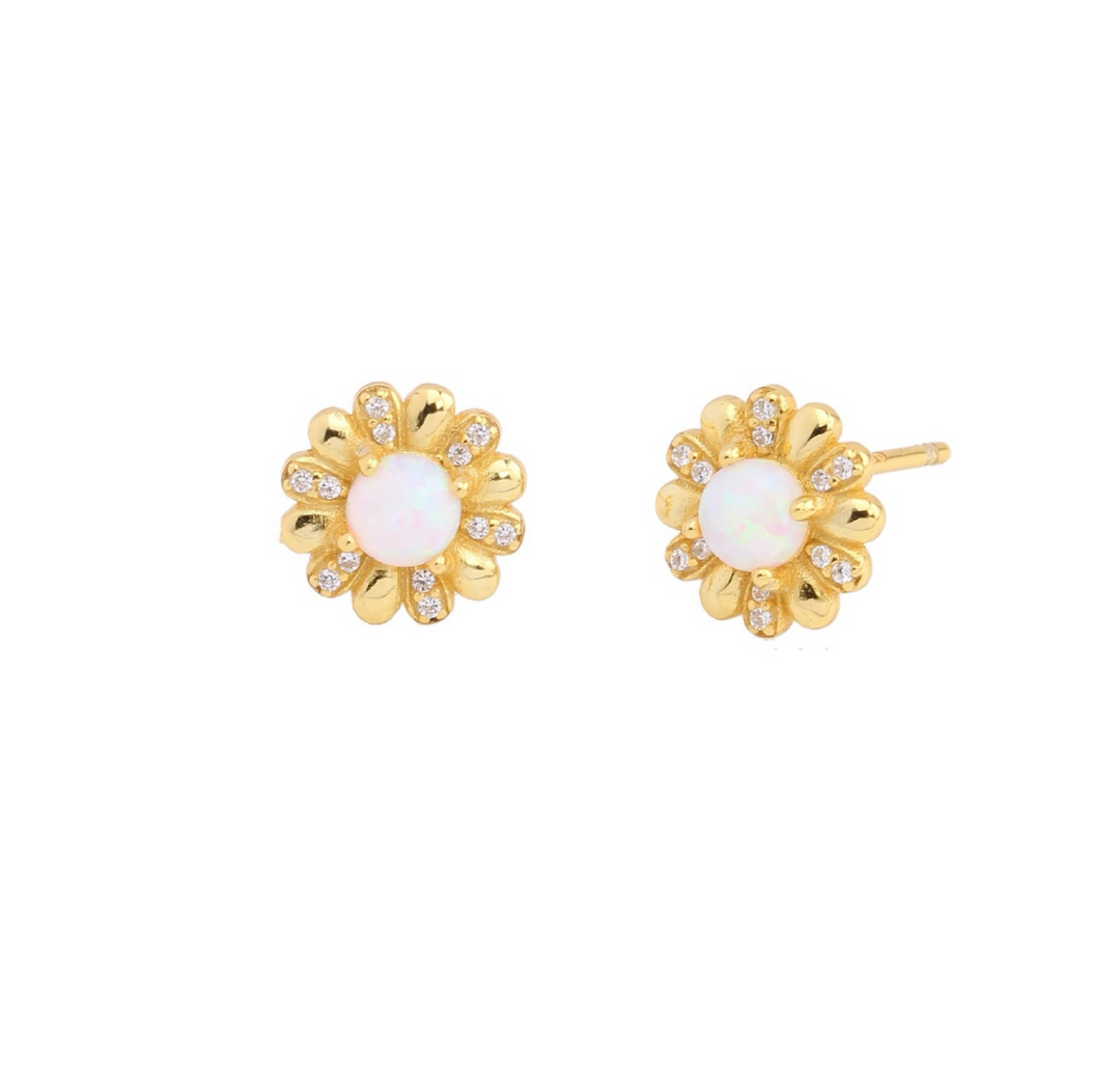 FLORA OPAL EAR STUDS - GOLD