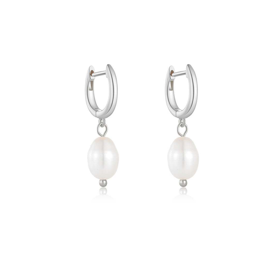 KALEA PEARL SLEEPERS EARRINGS - SILVER