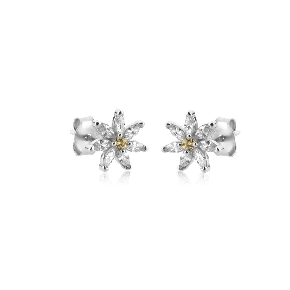 DAISY CRYSTAL EAR STUDS EARRINGS - SILVER