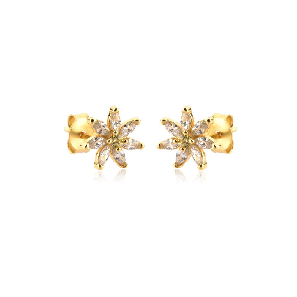 DAISY CRYSTAL EAR STUDS EARRINGS - GOLD